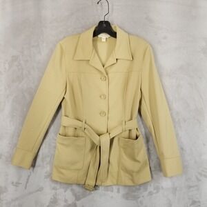 Vtg Jacket Women S Beige Belted Pockets Shacket Groovy Retro‎ 80's USA Neutral